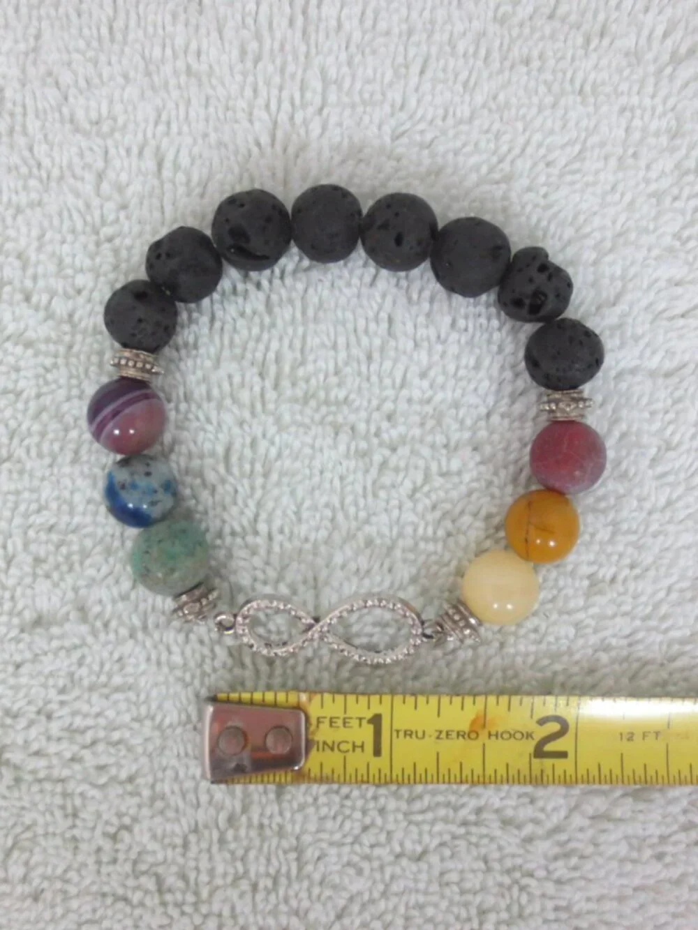 NEW Handmade Bracelet Chakra Gemstones Lava Rock Infinity Charm Stretch Unisex